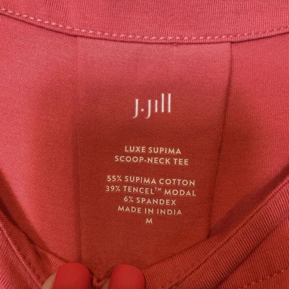 J. Jill Luxe Supima Cotton Scoop Neck Tee Shirred Back Cinnabar Red Women’s Sz M - Picture 2 of 7